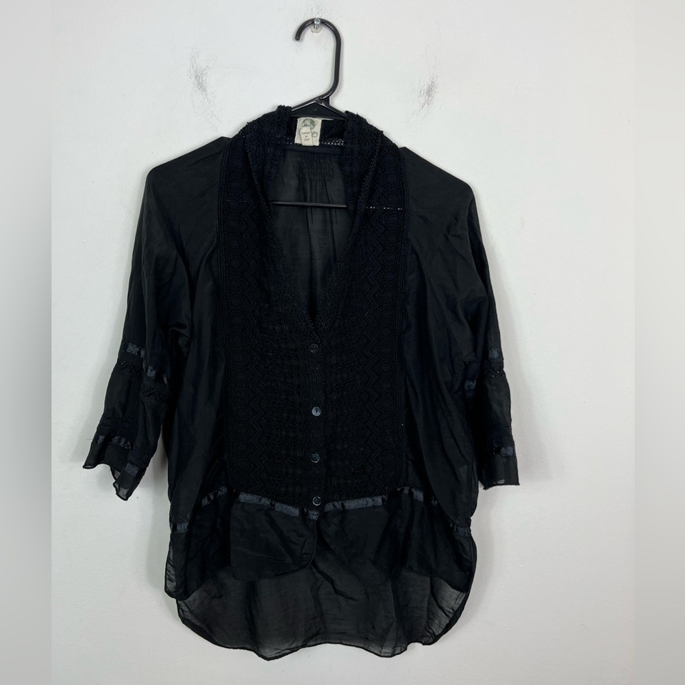 Anthropologie Tiny Crochet Silk Button Down Blouse Sz S